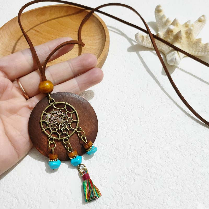 Women's Ethnic Style Wooden Tassel Long Sweater Chain Necklace