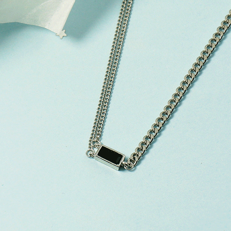 Women's Black Onyx Square Summer Fashion Hip Hop Niche Cold Style Necklace