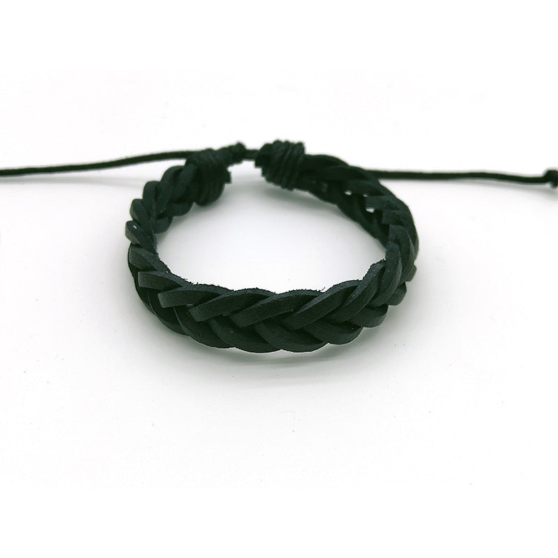 Classic Handmade Braided Leather Coffee Black Bracelets