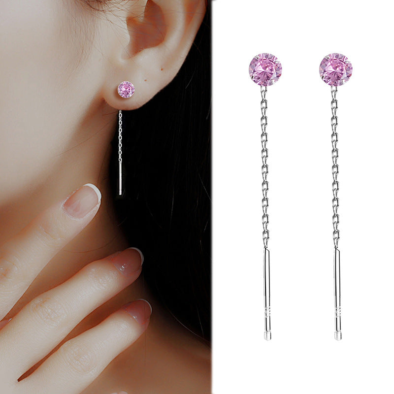 Women's Sterling Sier Inlaid Hanging Temperament Wild Color Zircon Earrings