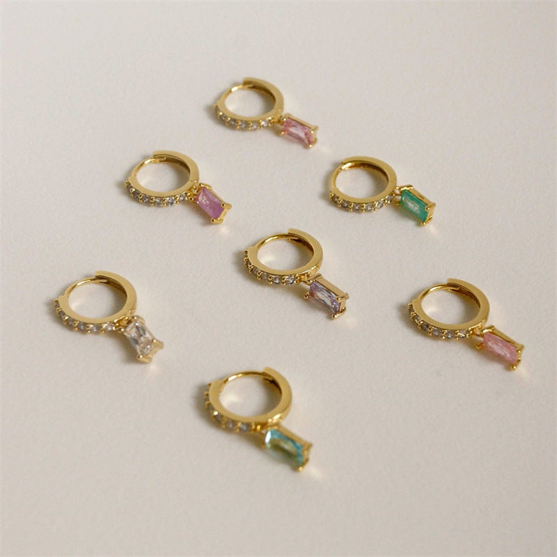 Wind Color Zircon Ear Clip Brass Earrings