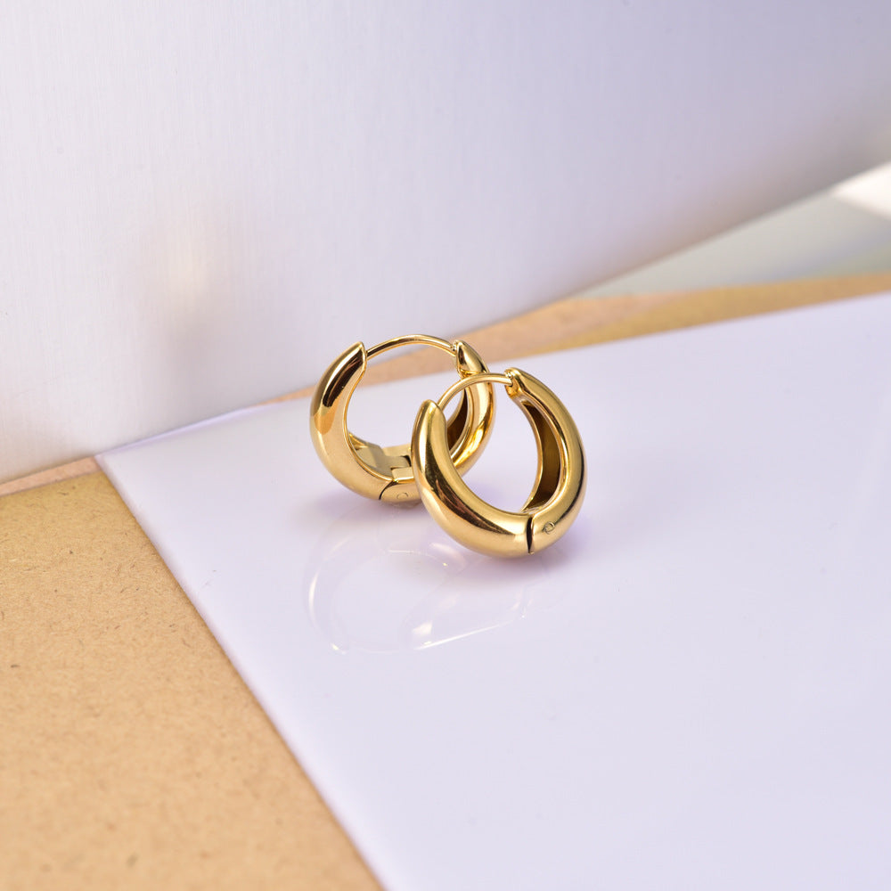 Simple Glossy Geometric Oval Ear Retro Cold Style Gold Rings