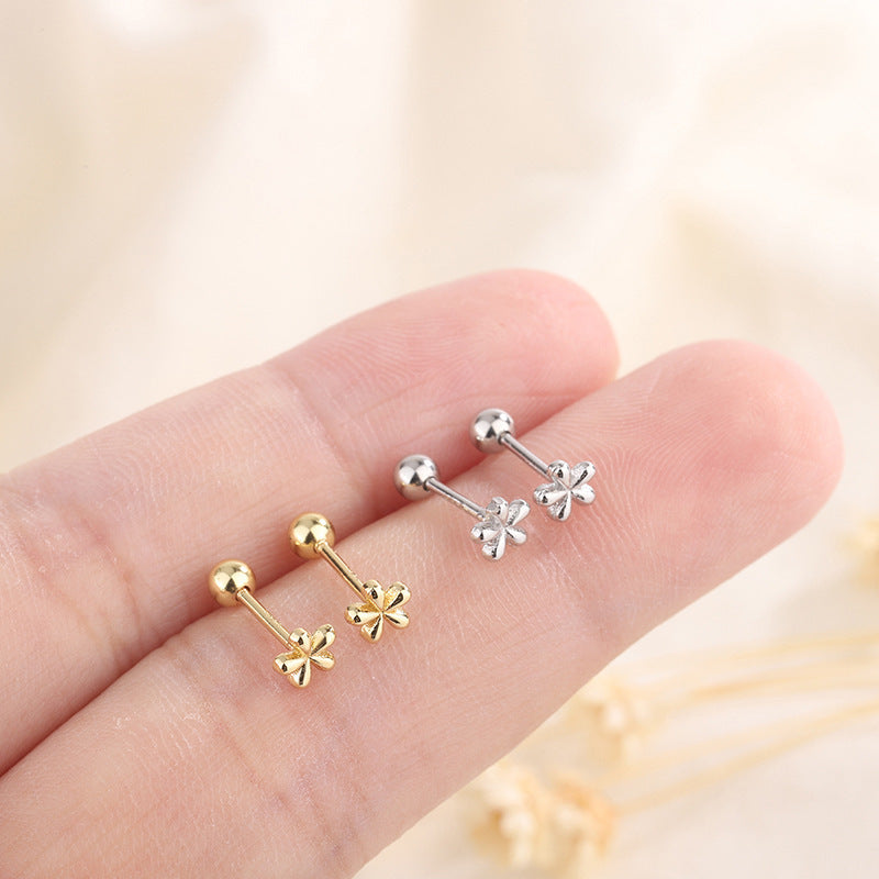 Sier Screw Tightening Buckle Mini Small Flower Earrings