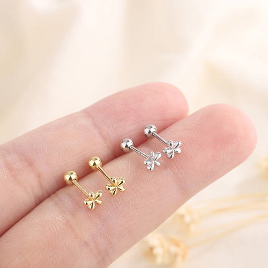 Sier Screw Tightening Buckle Mini Small Flower Earrings