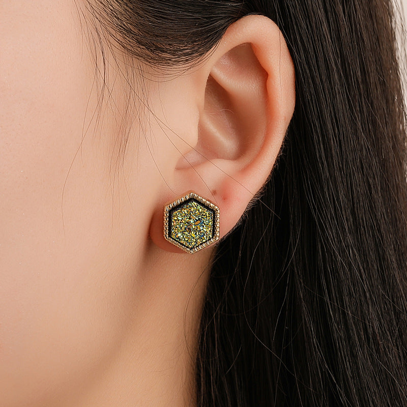 Women's Korean Starry Frosted For Fashion Hexagon Stud Earrings