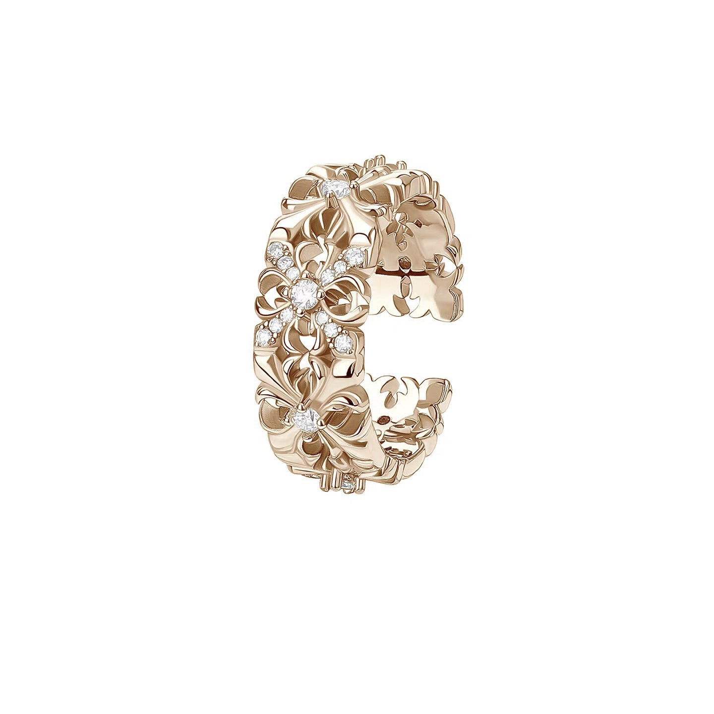 Hollow Flower-de-luce Carved Open Female Light Luxury Minority Ring