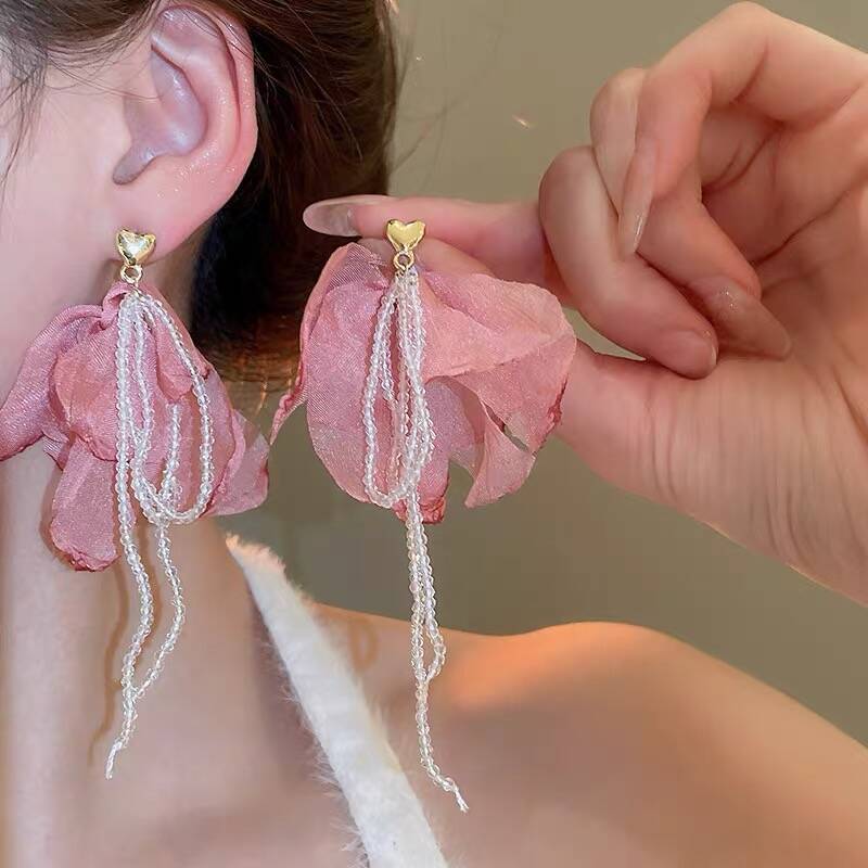 Seaside Vacation Style Flower Tassel Female Atmosphere Fairy Beaded Rings