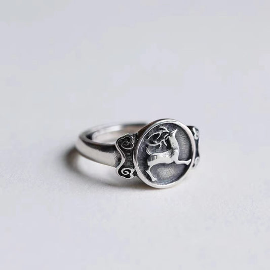 Retro Deer Chinese Style Thai Sier Artistic Temperament Ring