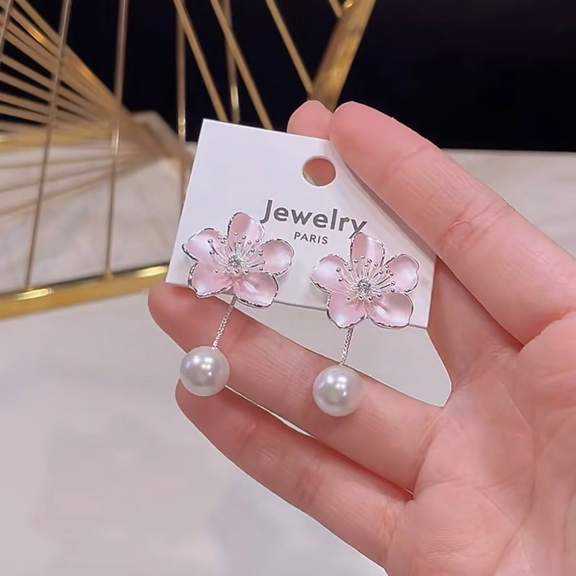 Women's Pink Style Cherry Blossom Beads Gentle Sweet Elegance Earrings