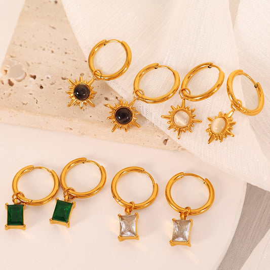 Women's Korean Style Personalized Face Repair Buckle Titanium Steel Gold Plated Earrings