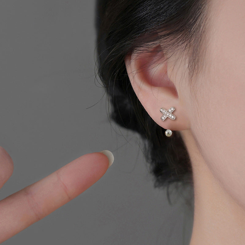 Full Rhinestone Zircon Cross Style Western High-grade Earrings