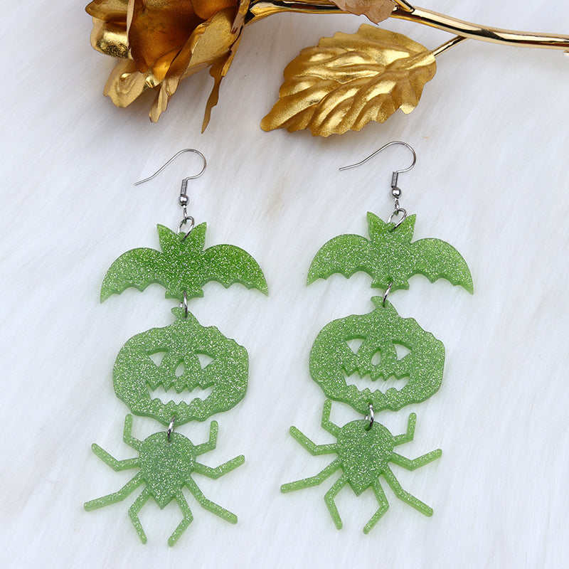 Women's Halloween Exaggerated Long Stitching Bat Pumpkin Spider Earrings