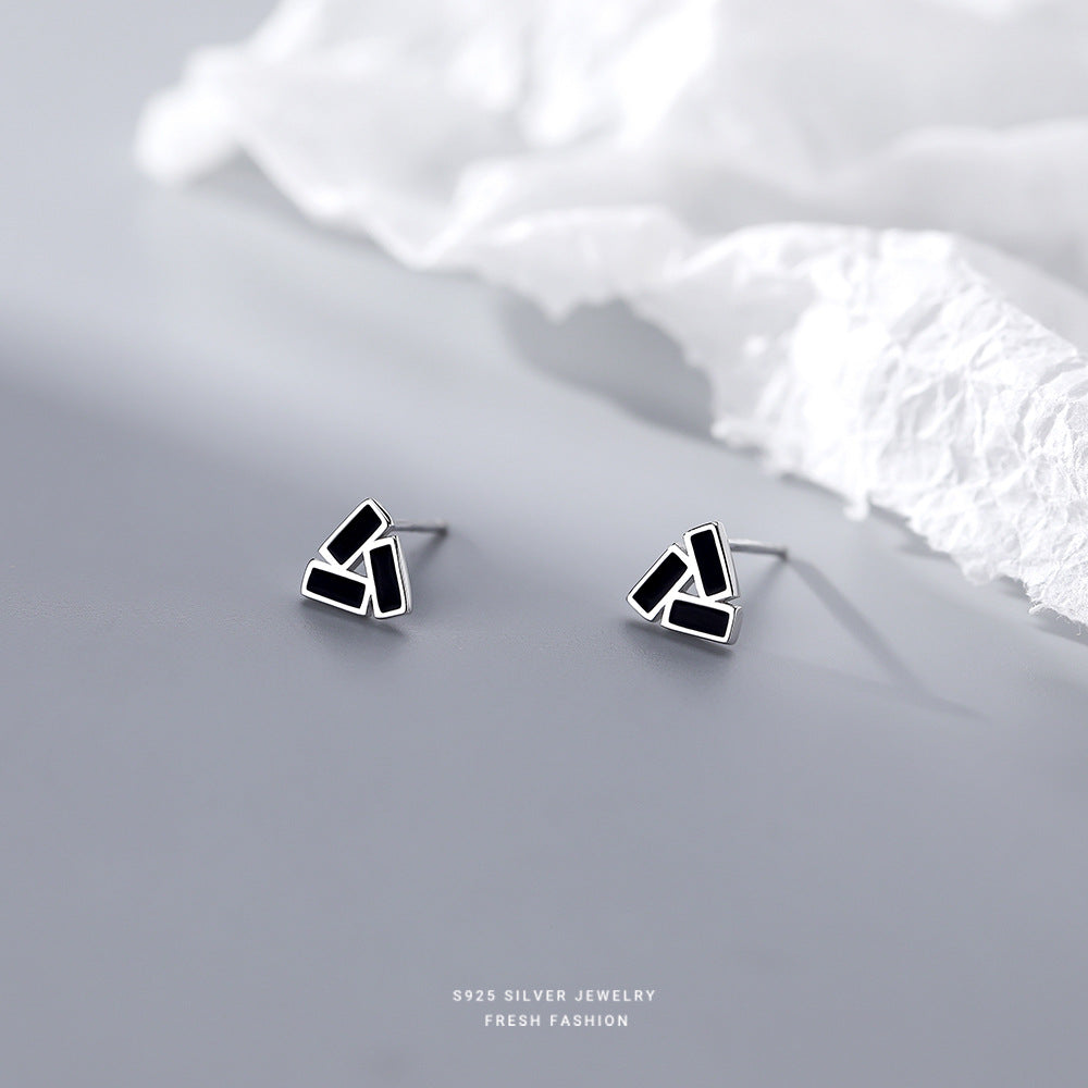 Sier Simple And Fresh Geometric Black Earrings