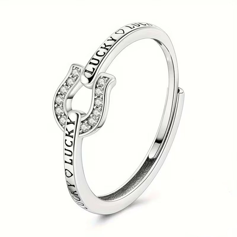 Women's Vintage Thai Sier Horseshoe-shaped Ball Edge Pink Shiny Ring