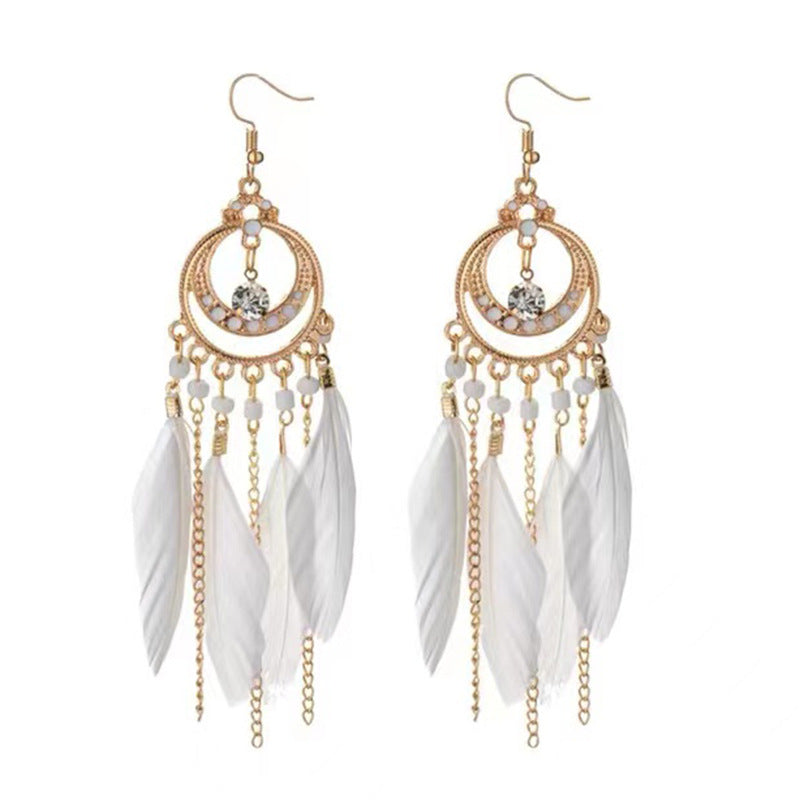 Yunnan Travel Long Vacation Temperament Feather Earrings