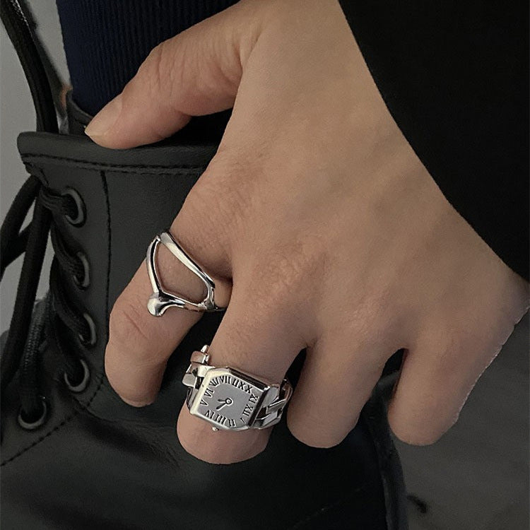 Roman Numeral Female Retro Fashion Chain Open Hip Hop Ring