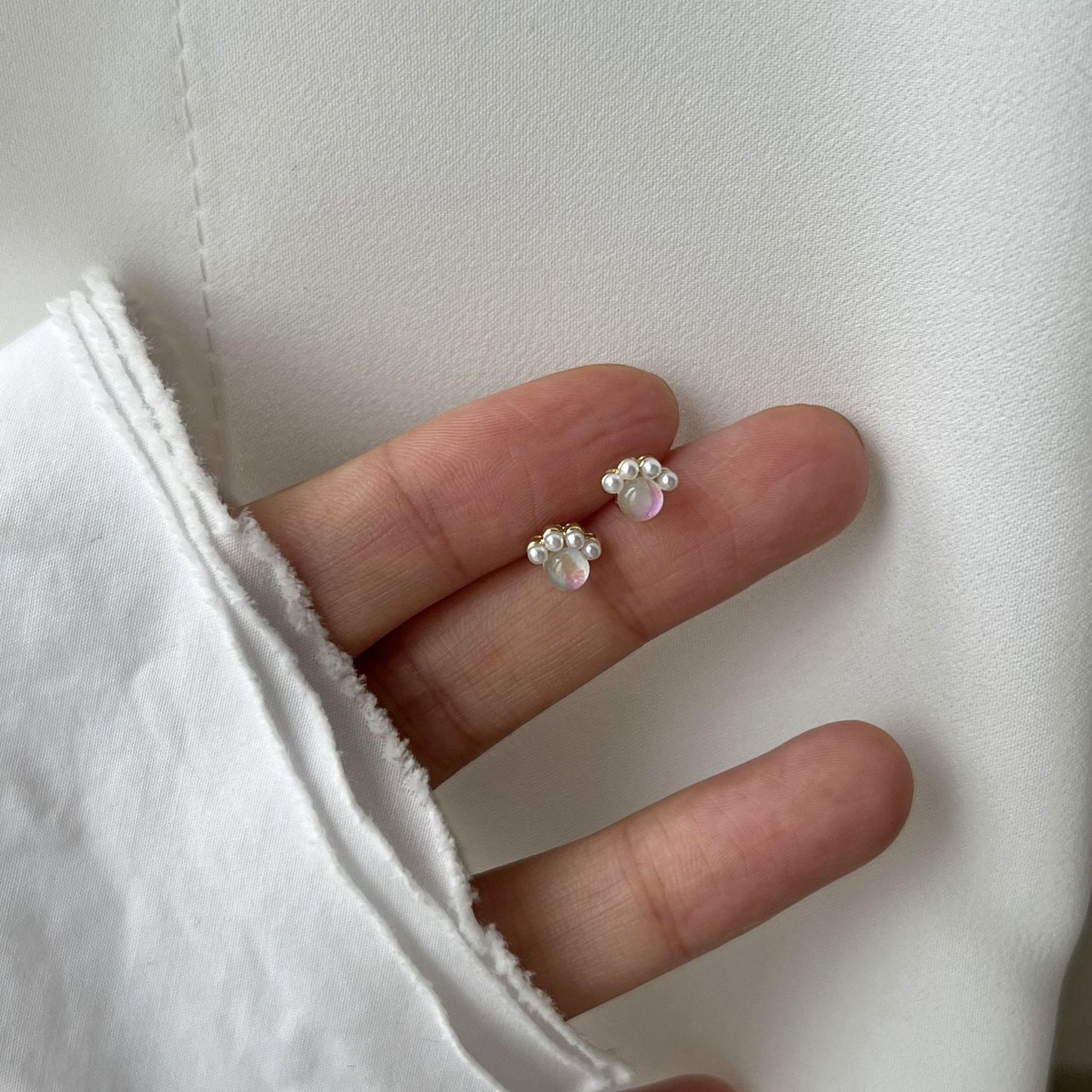 Needle Simple Temperament Kitten's Paw Pearl Female Trendy Cute Stud Earrings