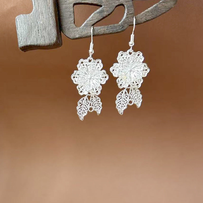 Sier Ethnic Style Peacock Retro Ear Hook Vintage Scenic Spot Earrings