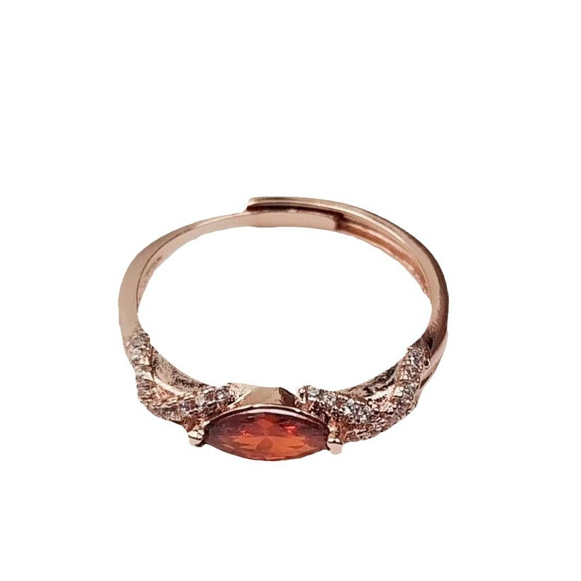 Live Ruby Horse Eye Diamond Female Minority Fashion Zircon Opening Ring