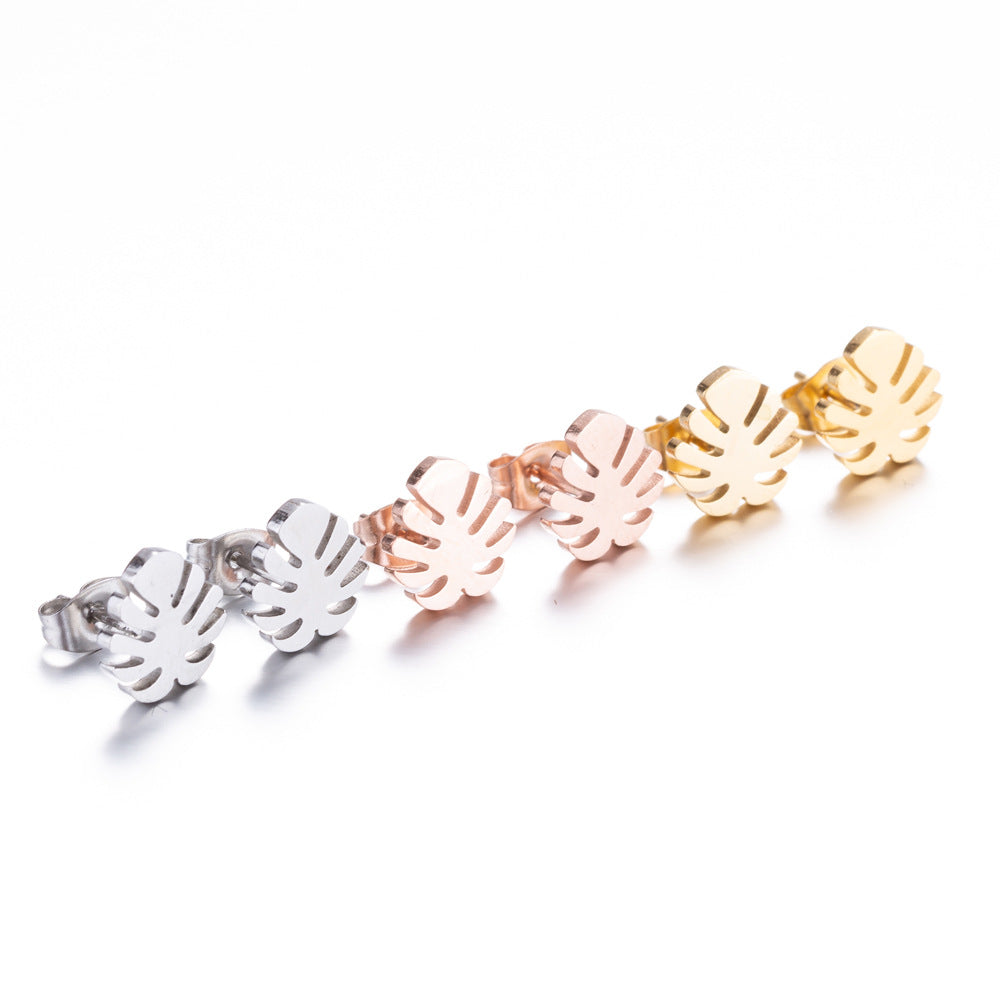 Graceful Personality Coconut Stainless Steel Leaf-shaped Small Rings