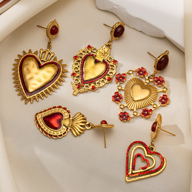 Vintage Style Love Heart Inlaid Gem Rings