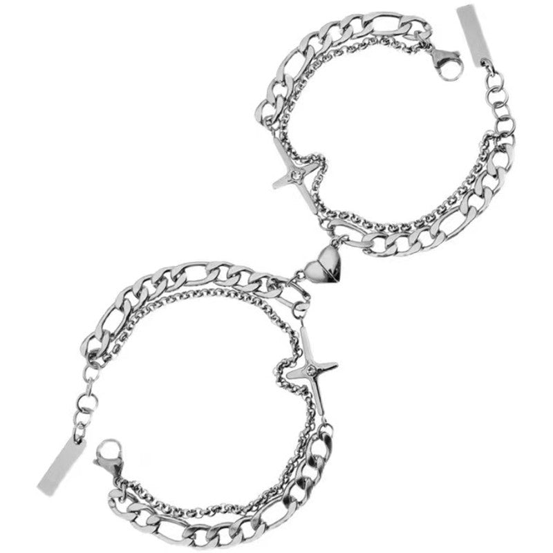 Men's Steel No Fading High Sense Hip Hop Cross Asterism Personality Bracelets