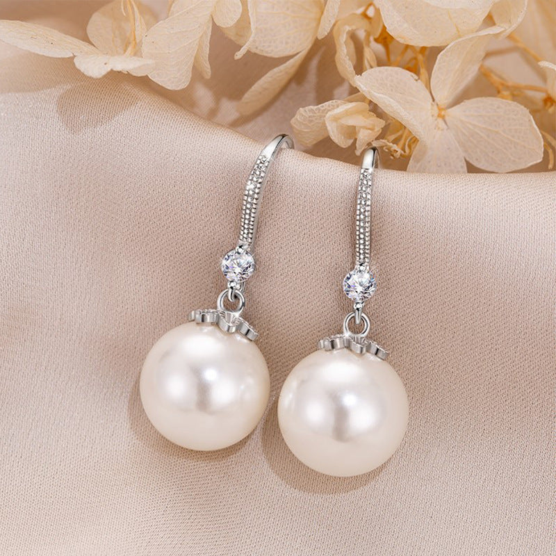 Pearl Temperament Wild High-grade Sier Plated Ear Hook Earrings
