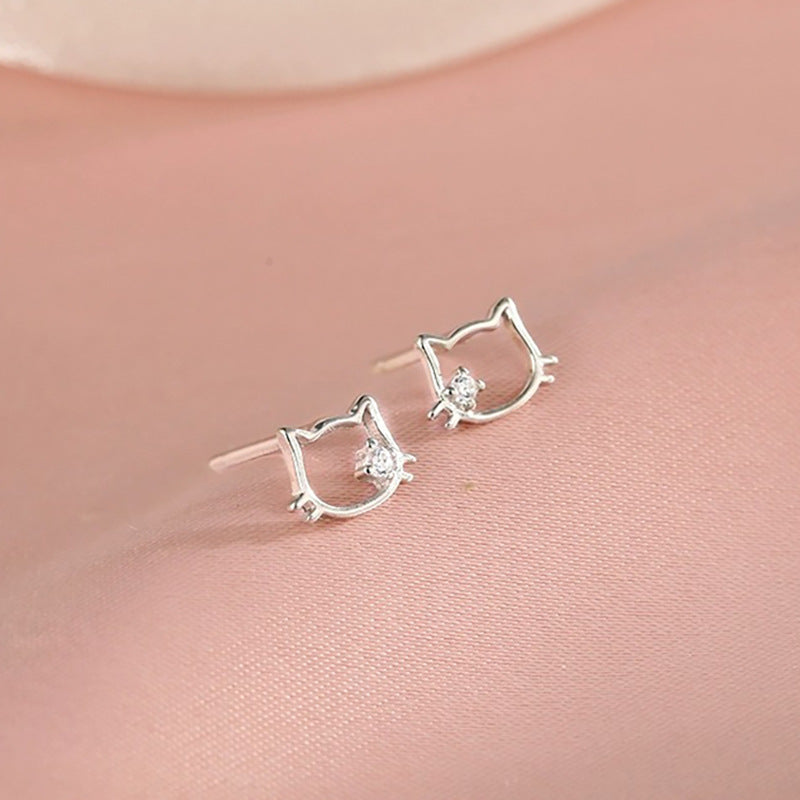 Women's Ear Simple Temperament Hollow Kitten Inlaid Earrings