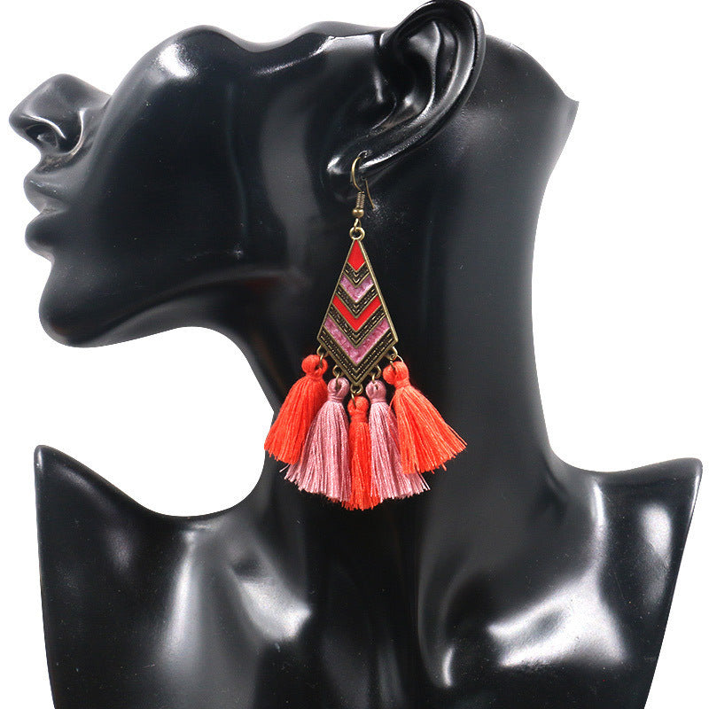 Yunnan Travel Tassel Personalized Ethnic Style Geometric Ear Earrings