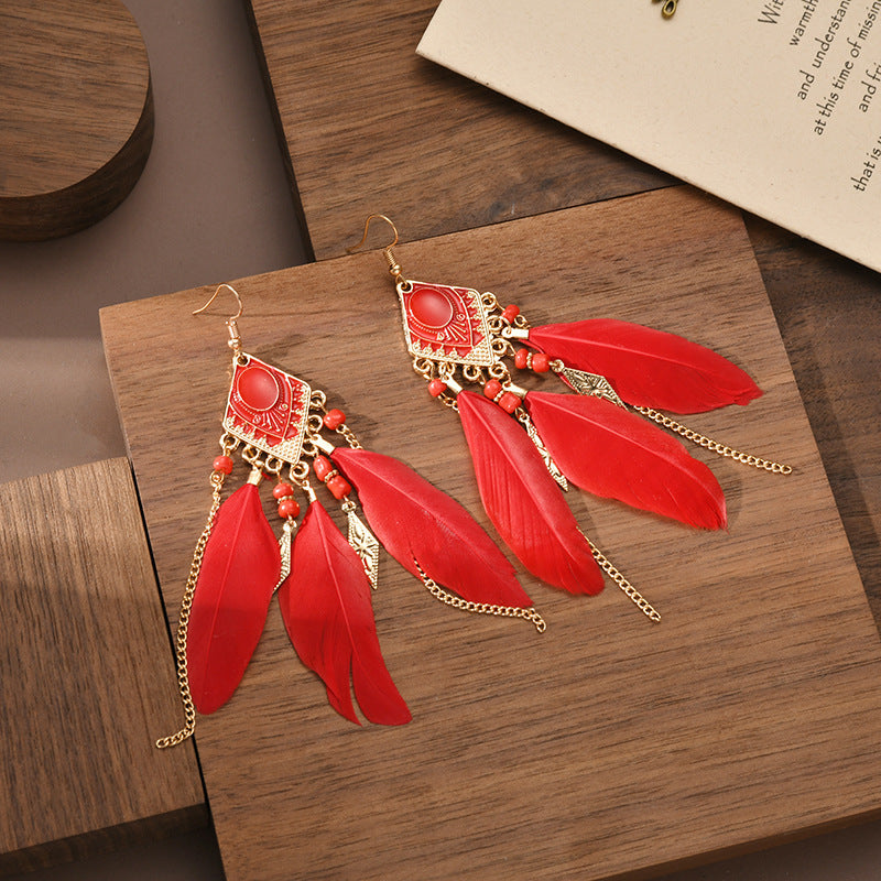 Plaid Diamond-shaped Dripping Feather Your Daisy Earrings