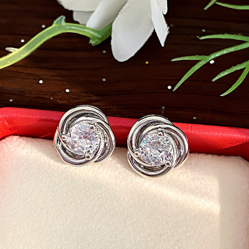 Women's Small Zircon Circle Flower High Sense Earrings