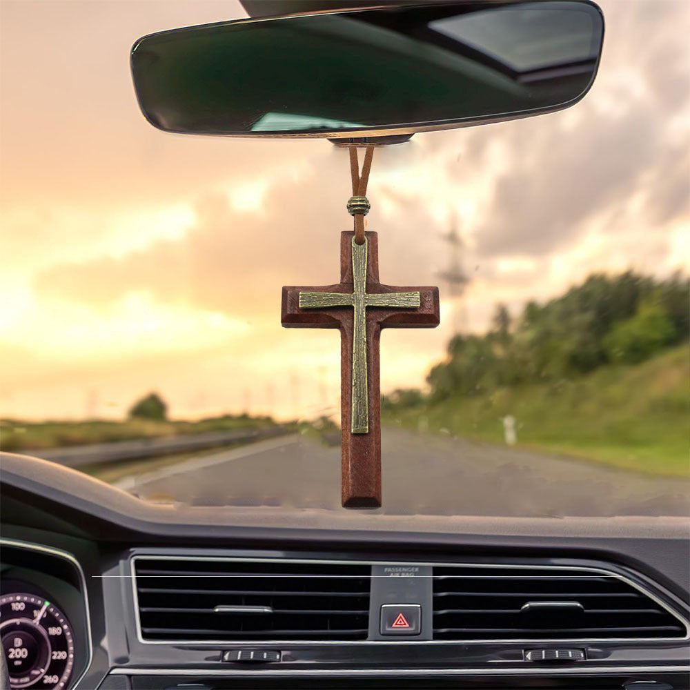 Retro Handmade Alloy Wood Cross Boys Necklace