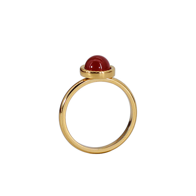 Women's Steel With Colorful Natural Stone Red Agate Ring
