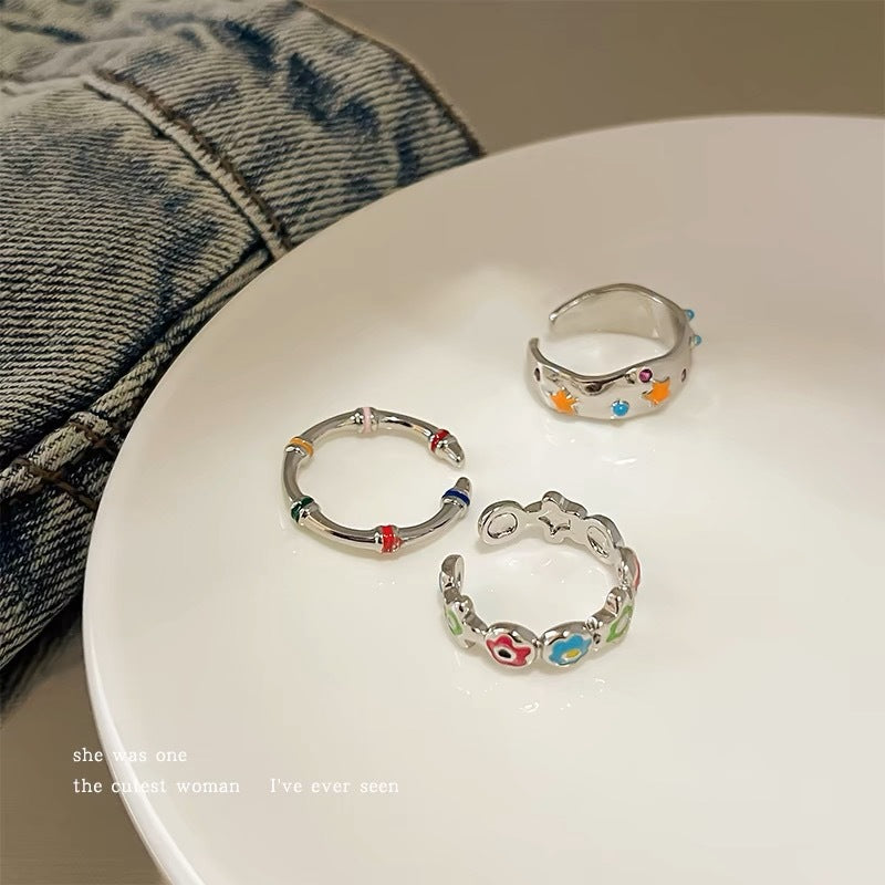 Flowers Openings High-grade Rainbow Female Design Rings