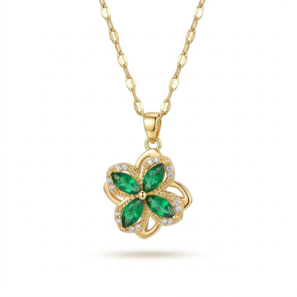 Design Rotating Bauhinia Zircon Flower Gas Clavicle Chain Necklace