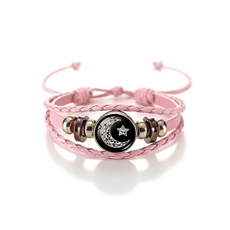 Sun Moon Lovers Time Stone Leather Unisex Woven Couple Gift Bracelet