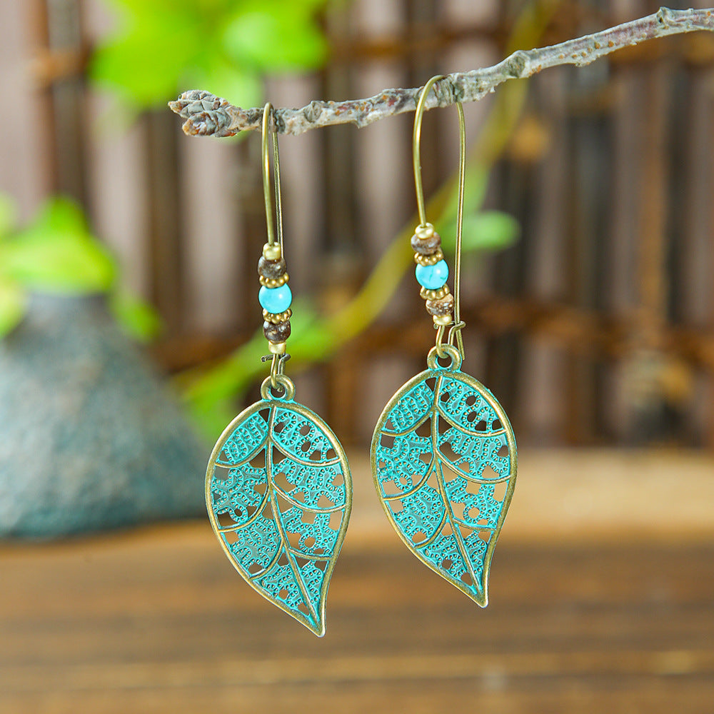 Ancient Bronze Metal Exaggerated Carved Female Earrings