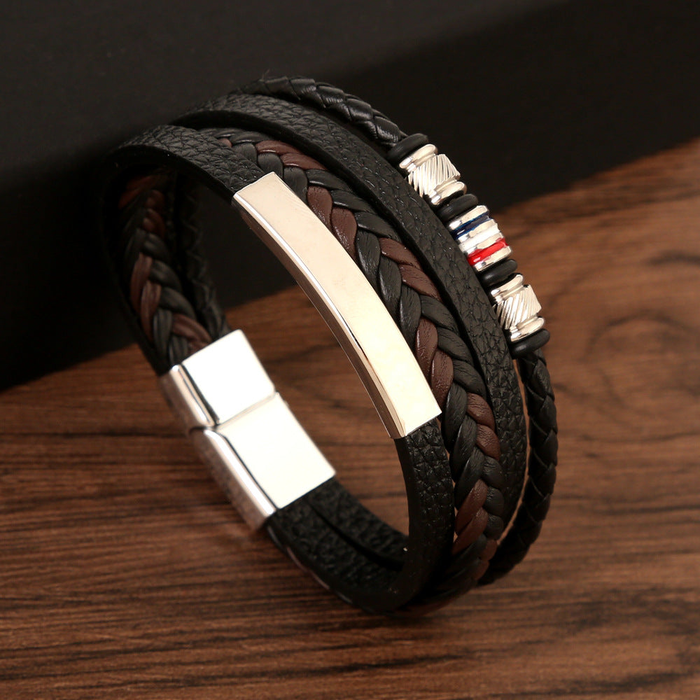 Men's & Women's High-grade Leather Hand Weaving Electroplated Alloy Bracelet