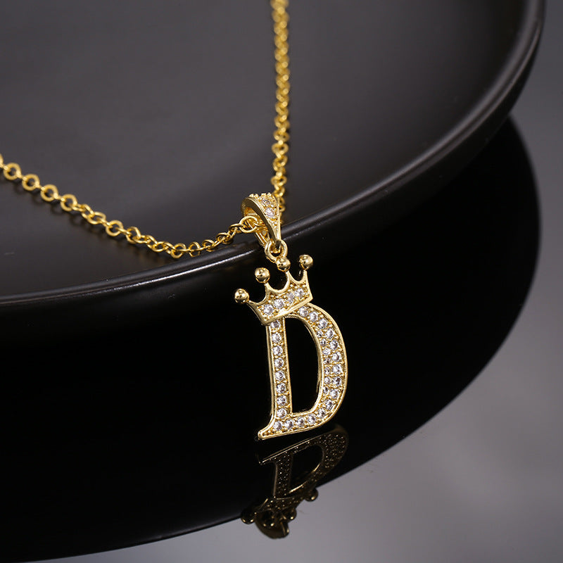 Zircon Crown English Letter Design Gold Clavicle Necklace