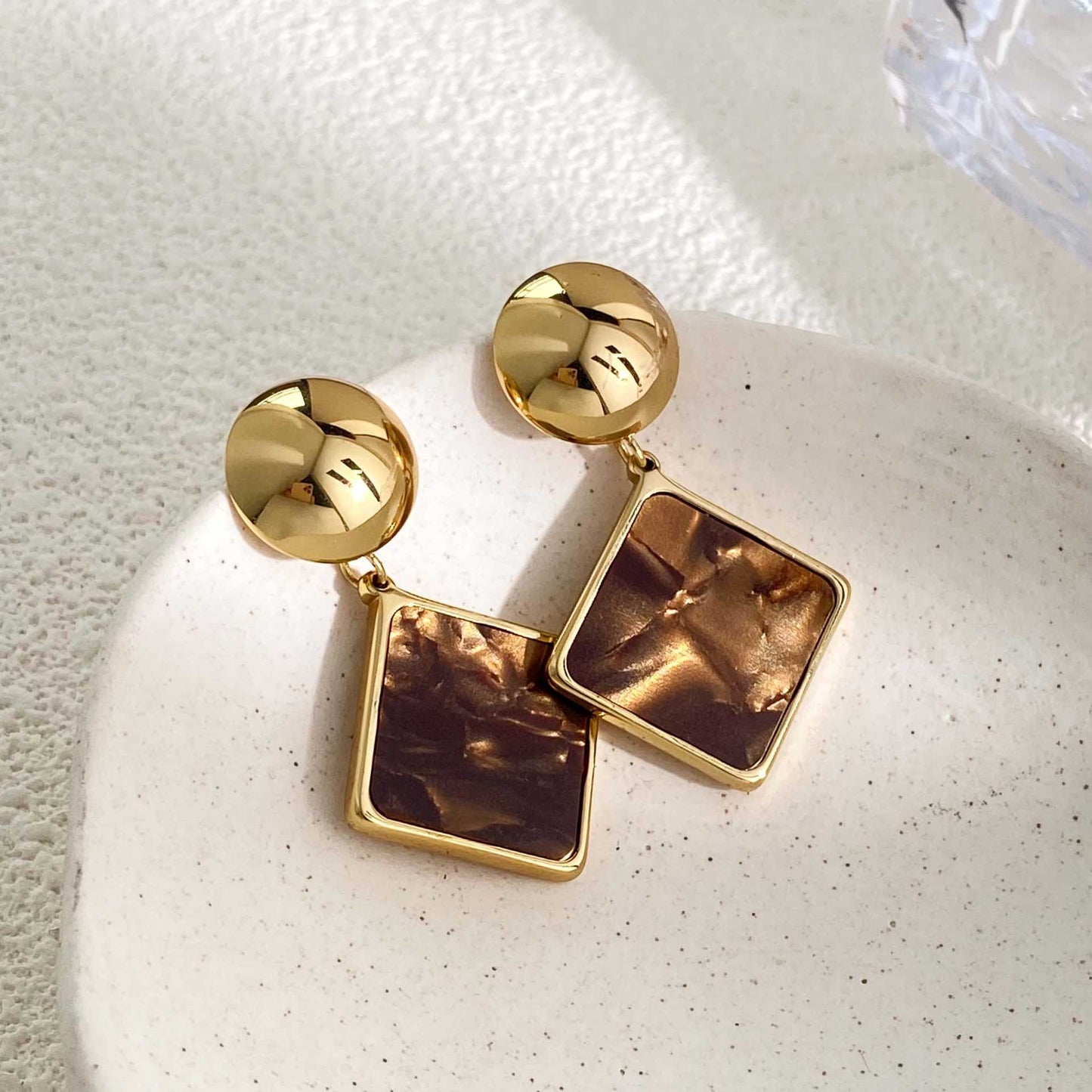 Women's Retro Geometric Metal Beads Style Colorful Square Piece Earrings