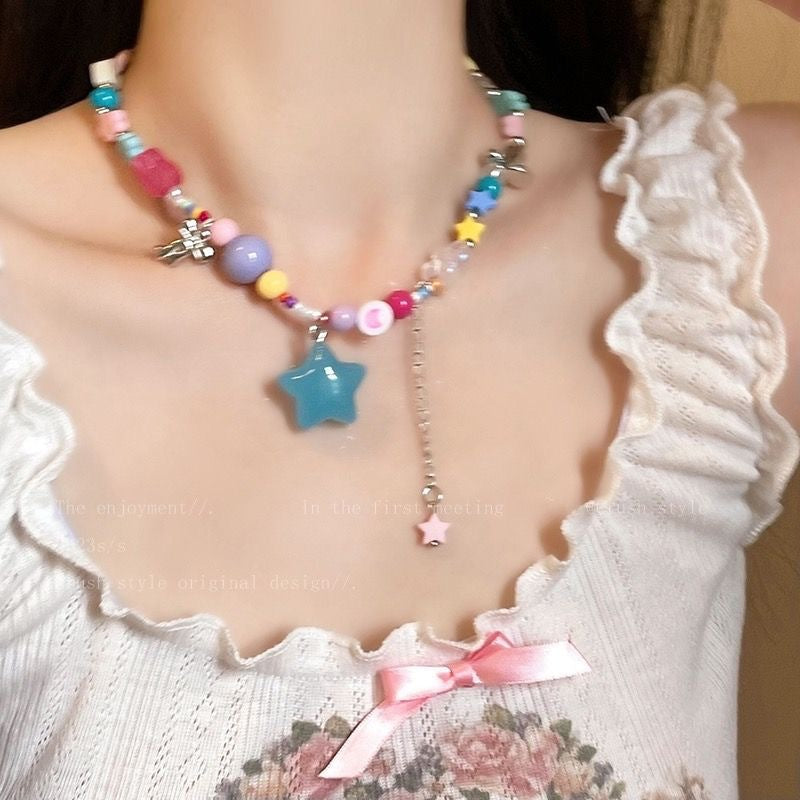 Meteor Colorful Beaded Female Niche Design Sweet Cool Hot Clavicle Necklace