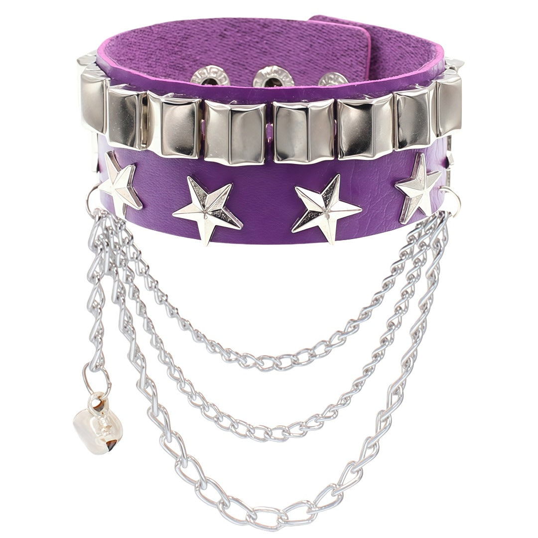 Leather Fashion Wide Rivet Punk Five-pointed Bracelet