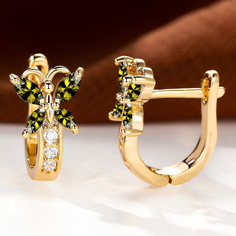 Women's Vintage Pastoral Style Edge Inlaid Zircon Small Butterfly Clip Earrings