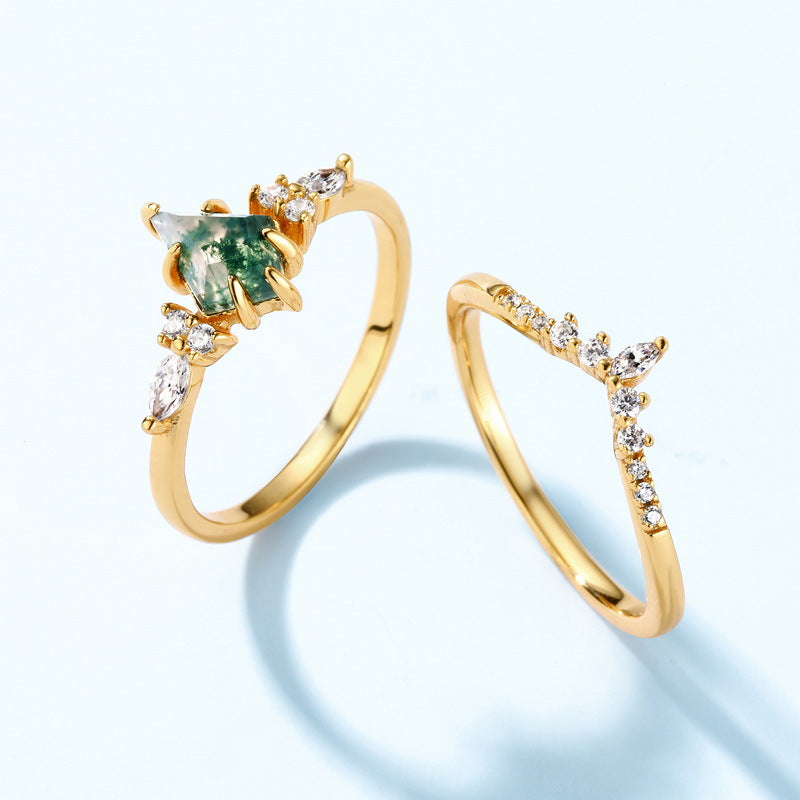 Affordable Luxury Fashion Sier Green Moss Stone Fresh Water Rings