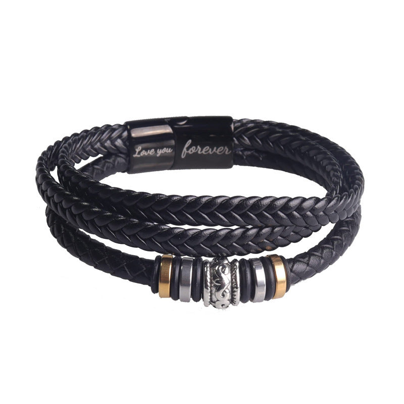 Black Leather Cord Stainless Steel Magnetic Bracelets