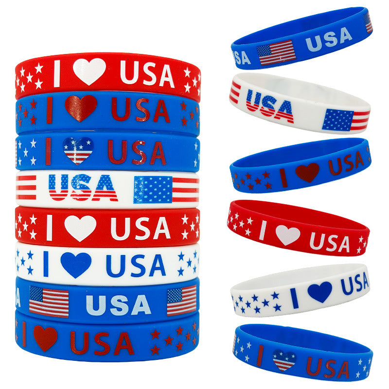 Silicone National Flag Stars Stripes Wristband Patriotic Theme Bracelets