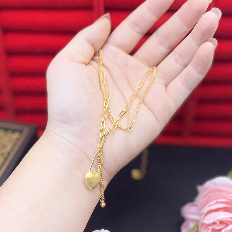 Women's Vietnam Placer Gold Water Wave Chain Necklaces