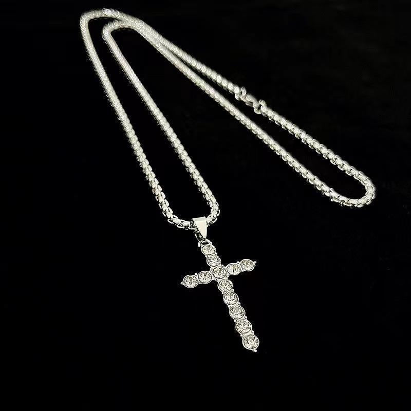 Titanium Steel High-grade Full Diamond Cross Fresh Necklace