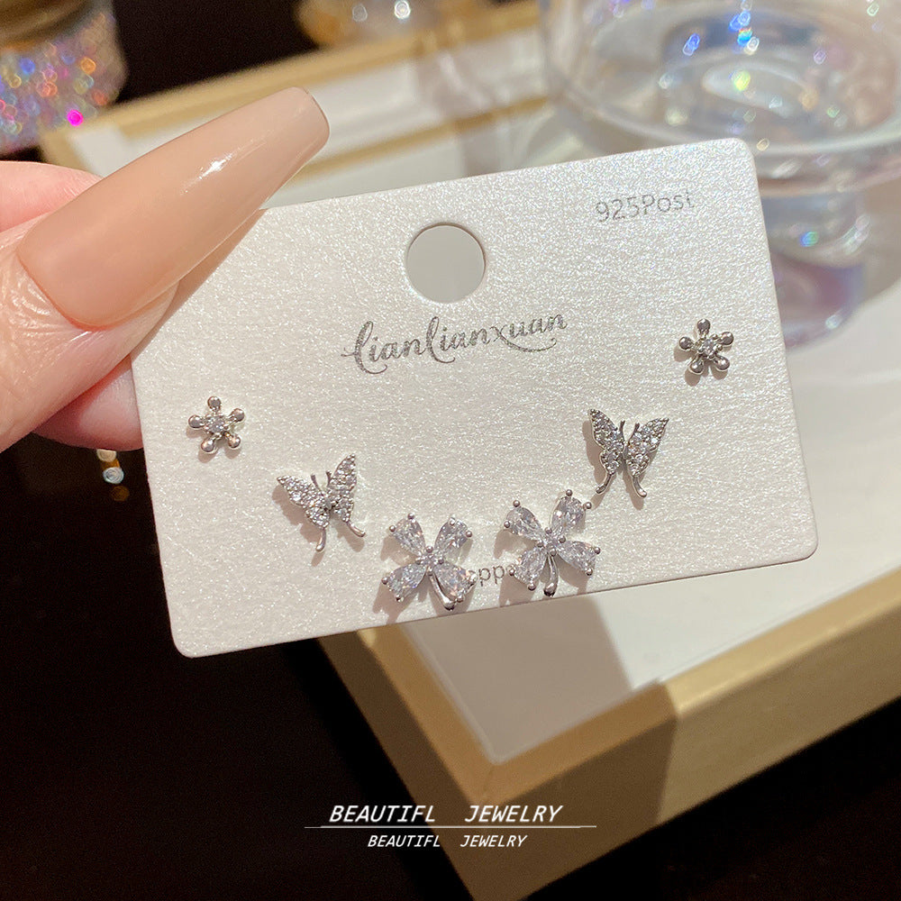 One Card Three Pairs Of Ear Sterling Sier Needle Rings