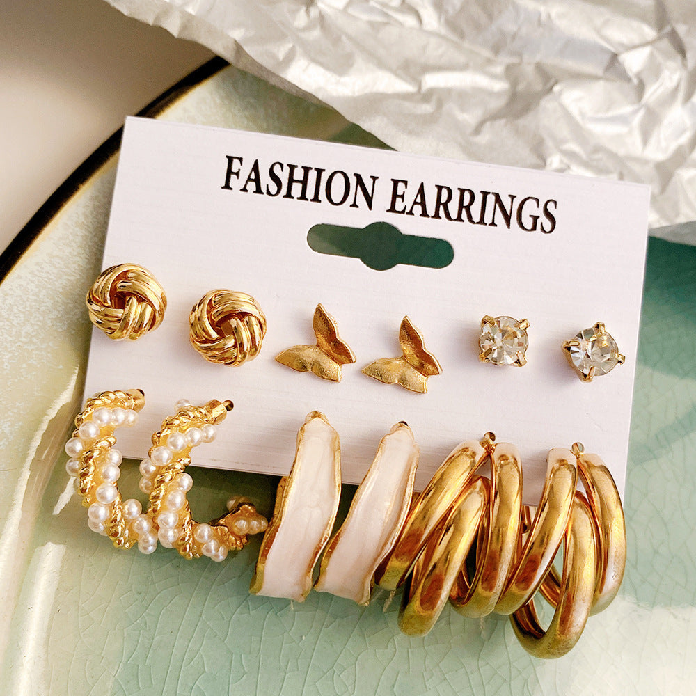 Ear Square Geometric Vintage Pearl Hepburn Style Earrings